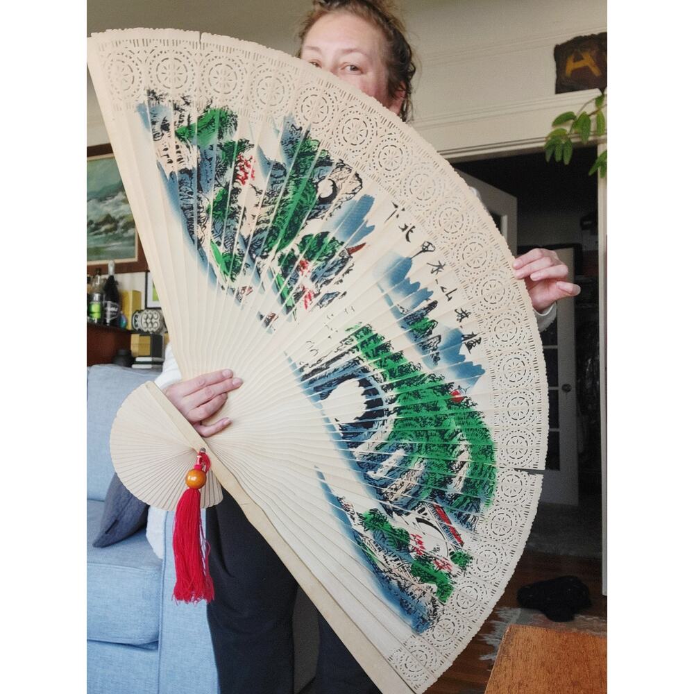 Vintage Painted Giant Wooden Fan